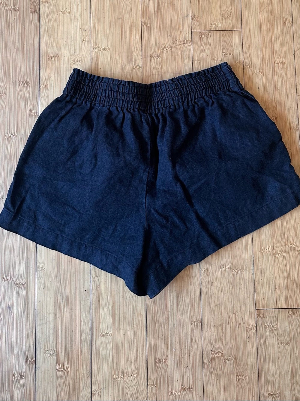 Reformation Linen Black Elastic Waist Shorts